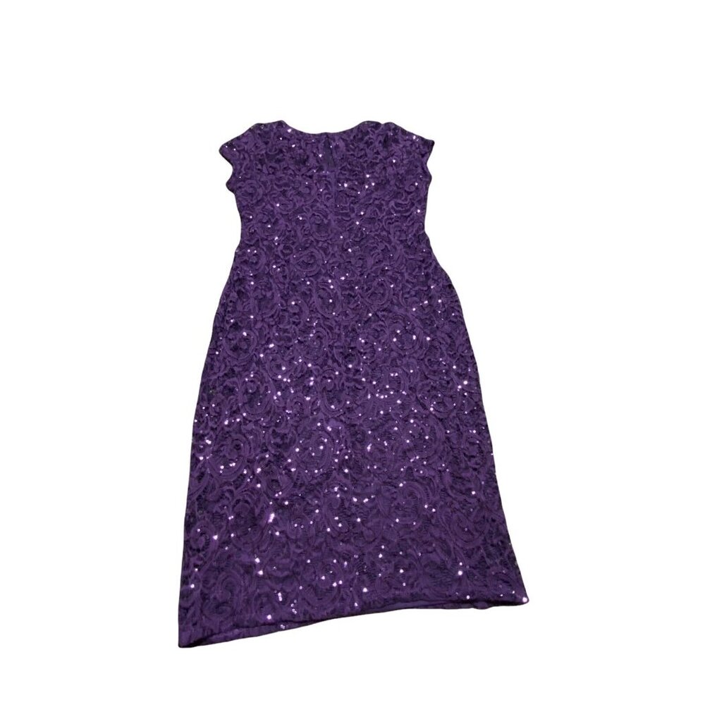 Marina Dresses Women's Purple Sequin Velvet Cocktail Mini Dress Eggplant NWT M